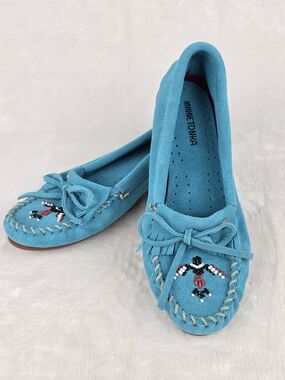Minnetonka Thunderbird Animikii 608TB Womens 8.5 Turquoise Suede Beaded Moc